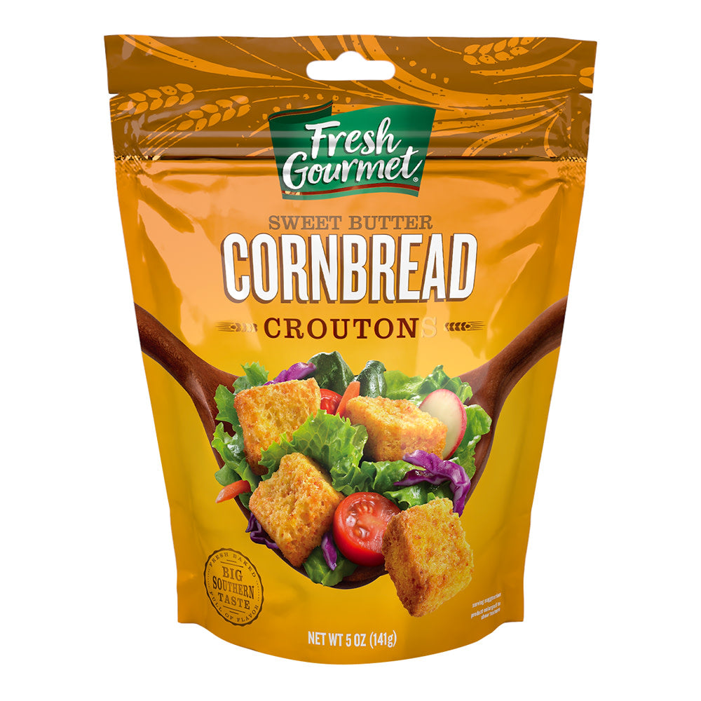 Wholesale Fresh Gourmet Sweet Butter Cornbread Croutons 5 Oz Pouch- Bulk