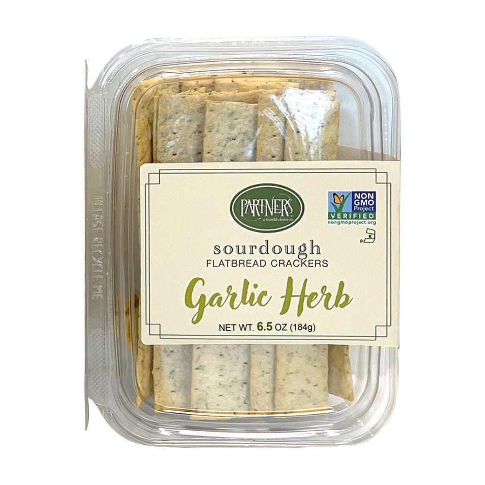 Wholesale Partners Garlic Herb Sourdough Flatbread Crackers 6.5 Oz Tub- Bulk