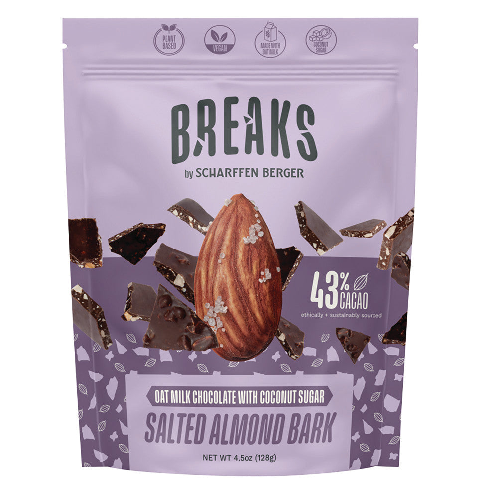 Wholesale Scharffen Berger Breaks 43% Oat Cacao Milk Chocolate W/Salted Almond Bark 4.5 Oz Bag- Bulk