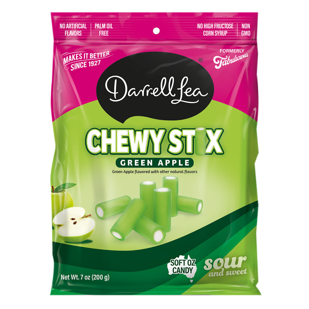 Wholesale Darrell Lea Fabulicious Green Apple Sour Candy Stix 7 Oz Bag- Bulk