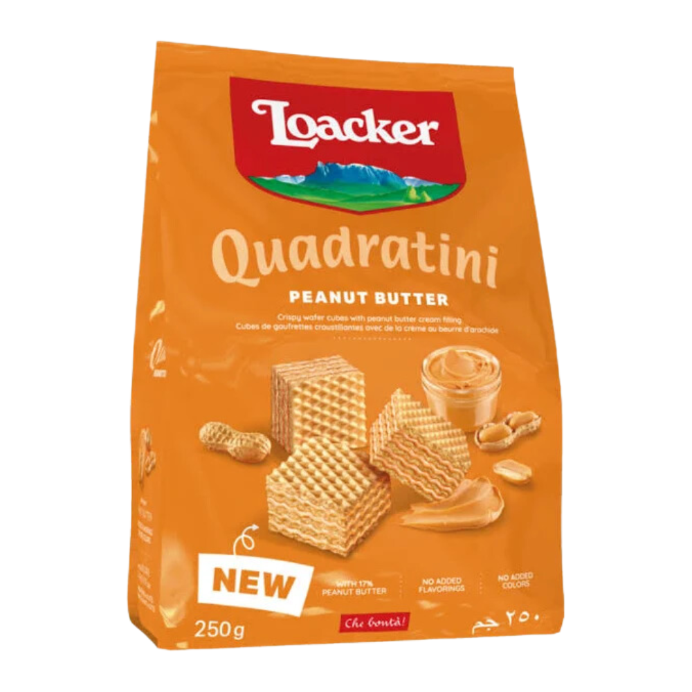 Wholesale Loacker Case Peanut Butter Wafer Quadratini- Bulk