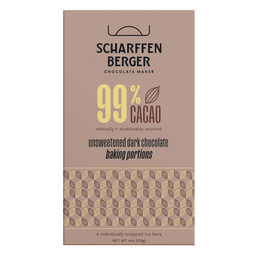 Wholesale Scharffen Berger 99% Cacao Unsweetened Dark Chocolate Baking Portions 4 Oz- Bulk
