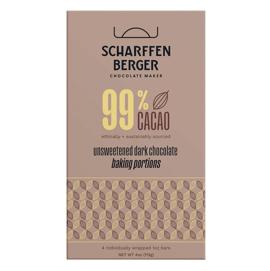 Wholesale Scharffen Berger 99% Cacao Unsweetened Dark Chocolate Baking Portions 4 Oz- Bulk