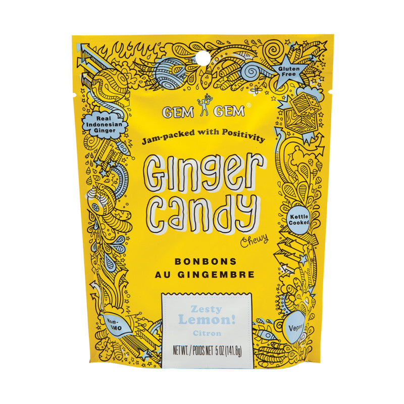 Wholesale Gem Gem Chewy Lemon Ginger Candy 5 Oz Pouch- Bulk