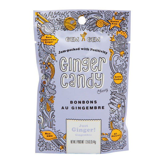 Wholesale Gem Gem Just Ginger Chewy Ginger Candy 1.25 Oz Peg Bag- Bulk