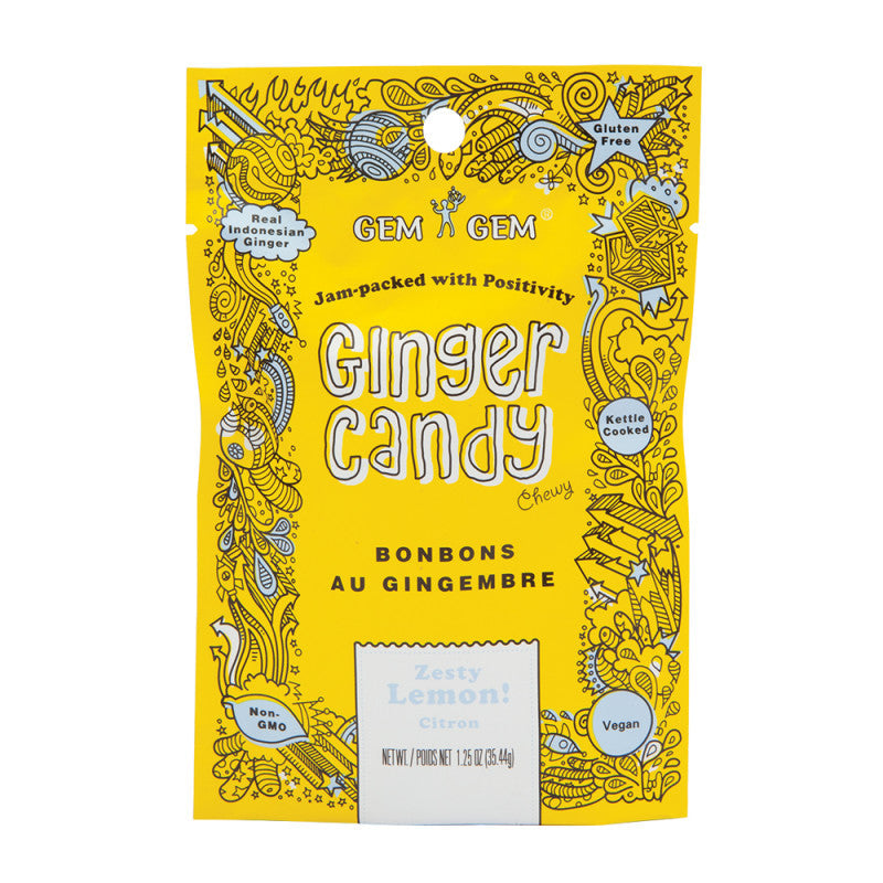 Wholesale Gem Gem Chewy Lemon Ginger Candy 1.25 Oz Peg Bag- Bulk