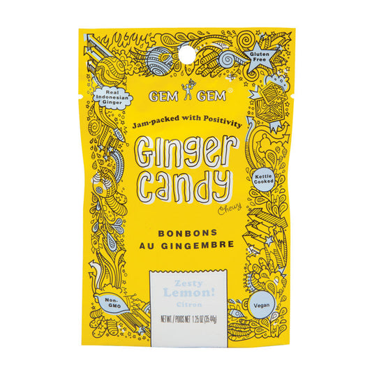 Wholesale Gem Gem Chewy Lemon Ginger Candy 1.25 Oz Peg Bag- Bulk