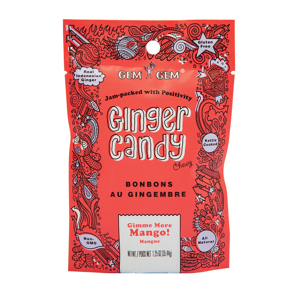 Wholesale Gem Gem Chewy Ginger Candy Mango 1.25 Oz Peg Bag- Bulk