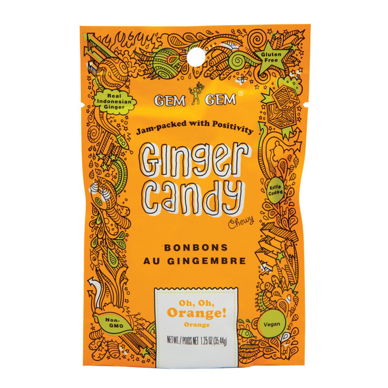 Wholesale Gem Gem Chewy Orange Ginger Candy 1.25 Oz Peg Bag- Bulk