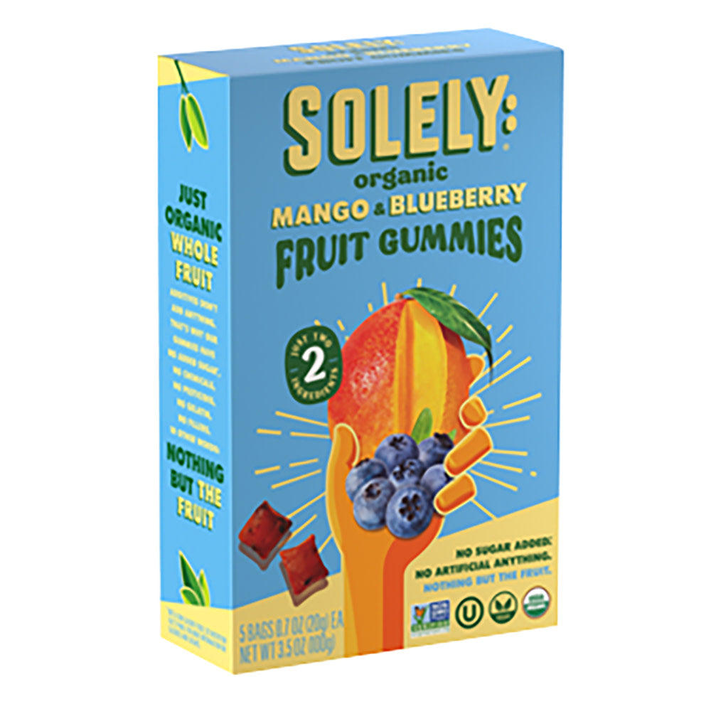Wholesale Solely Organic Mango & Blueberry Fruit Gummies 5 Count 3.5 Oz Box- Bulk