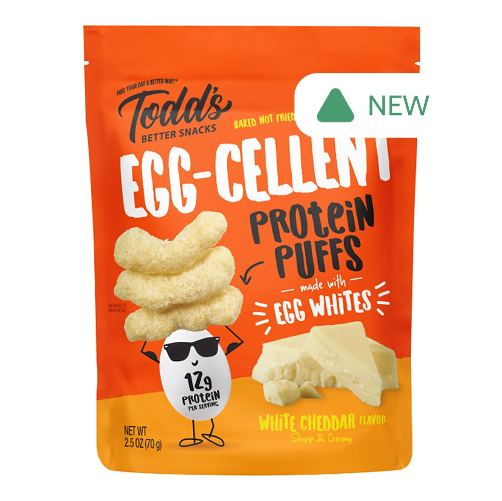 Wholesale Todd’S Egg-Cellent Protein Puffs White Cheddar 2.5 Oz Bag- Bulk