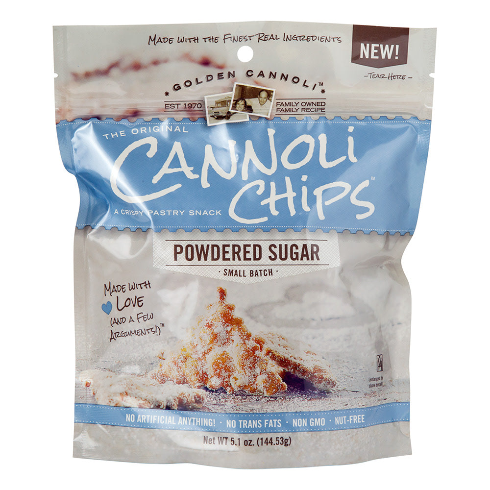 Wholesale Golden Cannoli Powdered Sugar Cannoli Chips 5.1 Oz Pouch- Bulk