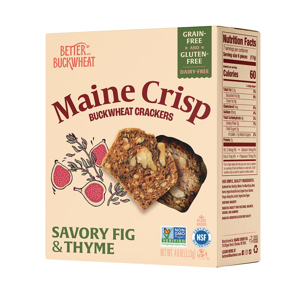 Wholesale Maine Crisp Buckwheat Crackers Savory Fig & Thyme 4 Oz Box- Bulk