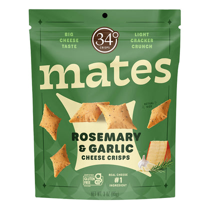 Wholesale 34 Degrees Mates Rosemary & Garlic Cheese Crisps 3 Oz Pouch- Bulk