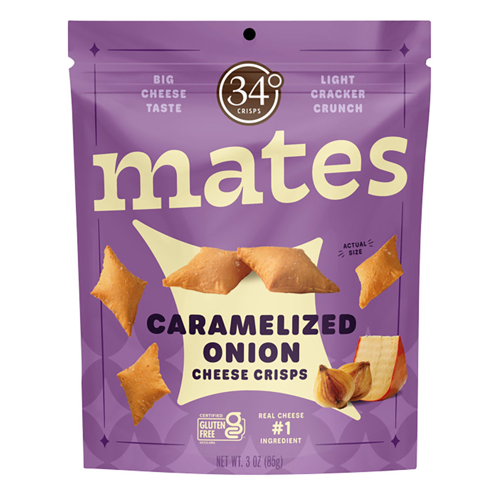 Wholesale 34 Degrees Mates Caramelized Onion Cheese Crisps 3 Oz Pouch- Bulk