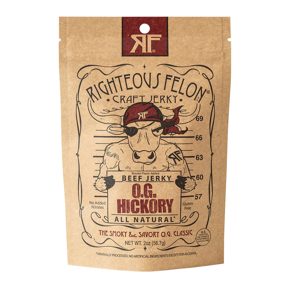 Wholesale Righteous Felon Hickory Beef Jerky 2 Oz Pouch- Bulk