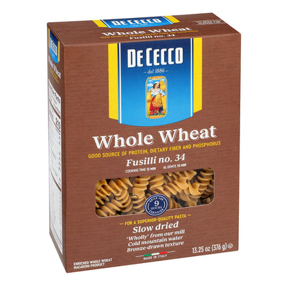 Wholesale De Cecco 100 Percent Whole Wheat Fusilli Pasta 13.25 Oz Box- Bulk