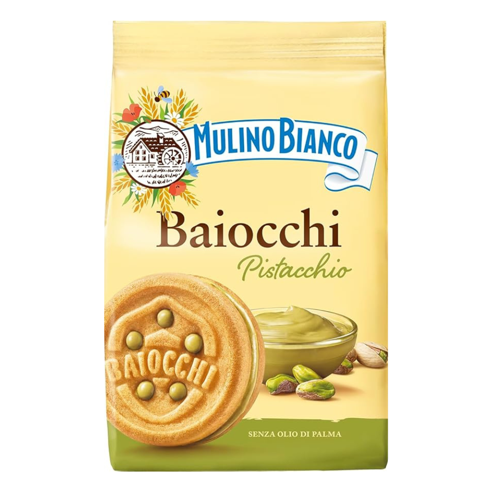 Wholesale Mulino Bianco Case Baiocchi Sandwich Cookie With Pistachio Cream- Bulk