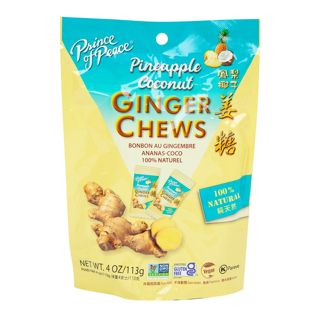 Wholesale Prince Of Peace Pineapple Coconut Ginger Chews 4 Oz Pouch- Bulk