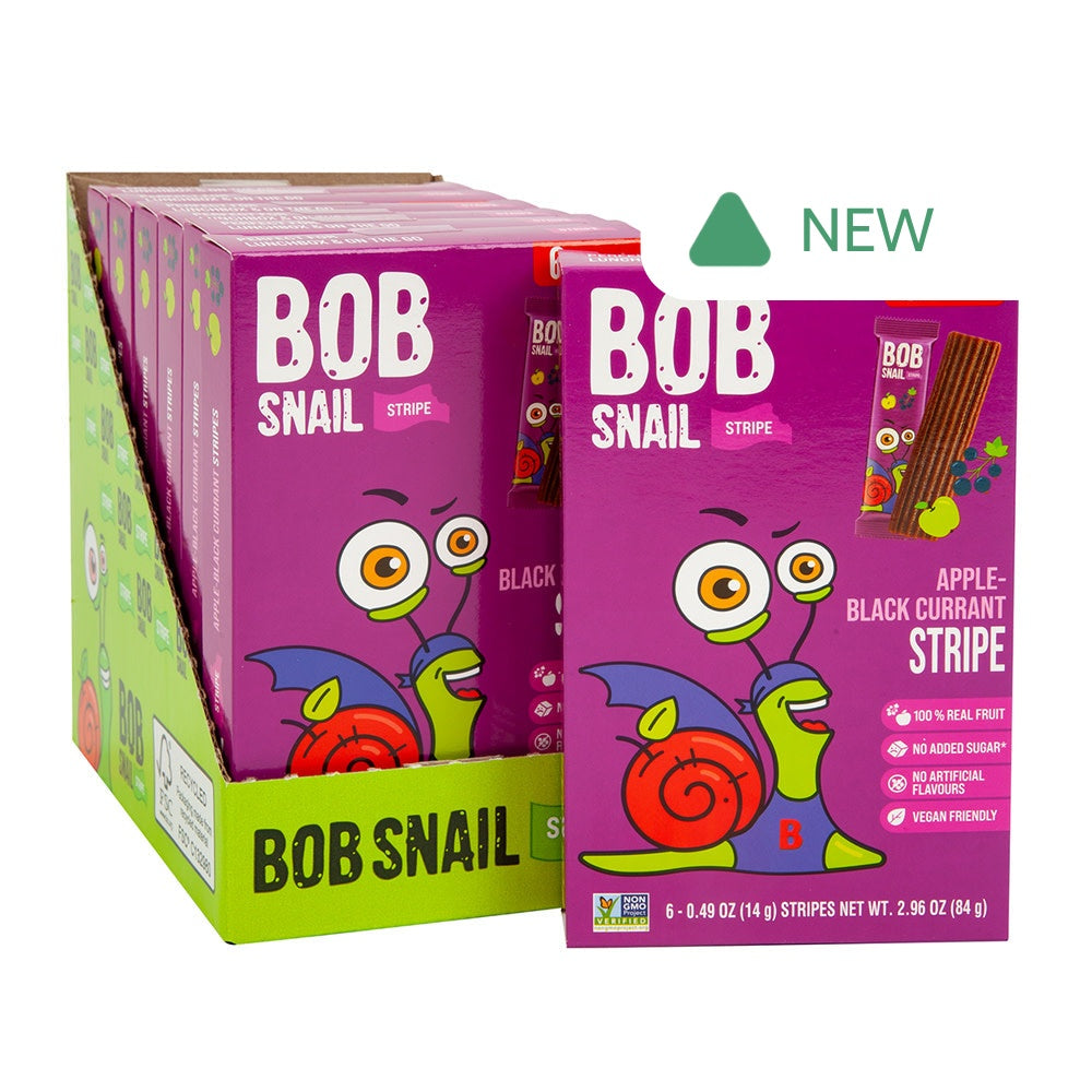 Wholesale Bob Snail Apple Black Currant Fruit Stripe 2.96 Oz 6 Count Box- Bulk
