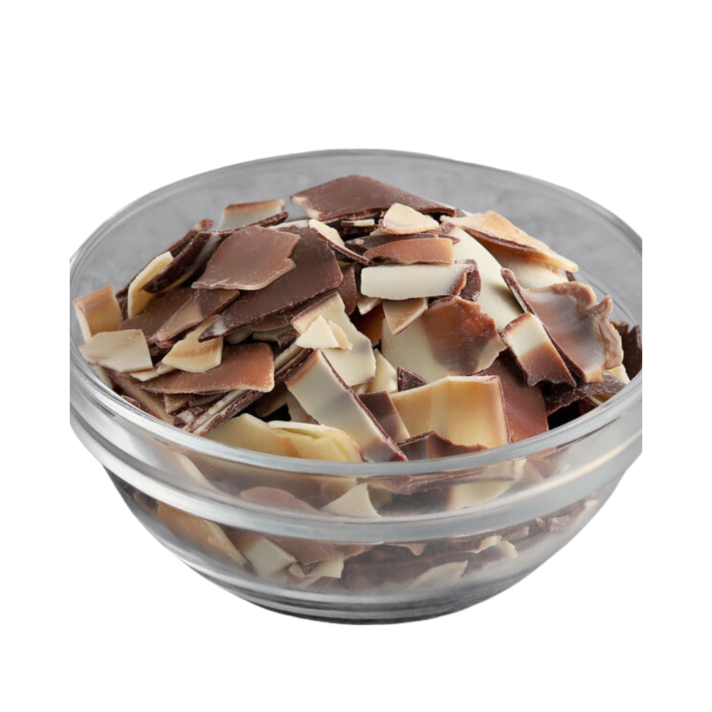 Wholesale Mona Lisa Case Dark & White Marbled Chocolate Shavings- Bulk