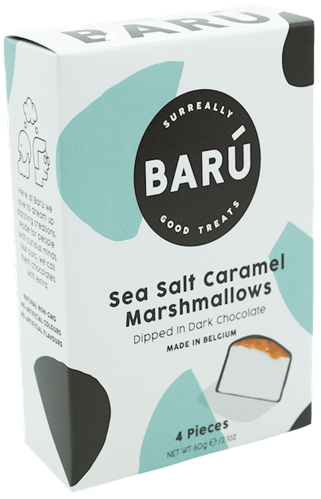Wholesale Baru 4 Pc. Individually Wrapped Marshmallows In Dark Choc. W Sea Salt & Caramel In Box 2.14 Oz.- Bulk