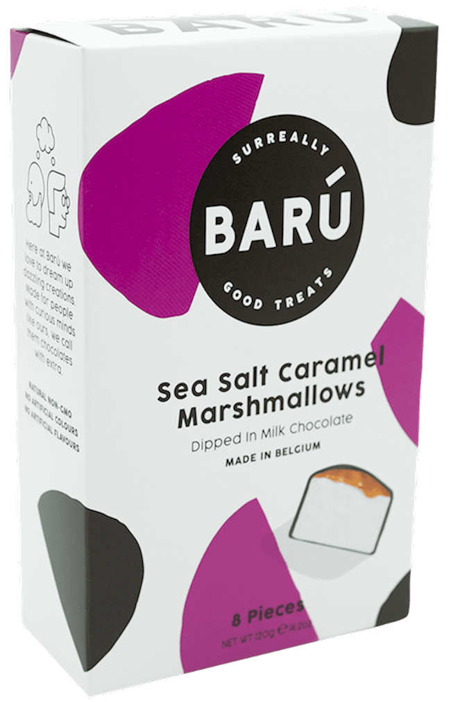 Wholesale Baru 8-piece Individually wrapped Marshmallows in Milk Chocolate with Sea Salt and Caramel in box 4.23 OZ- Bulk
