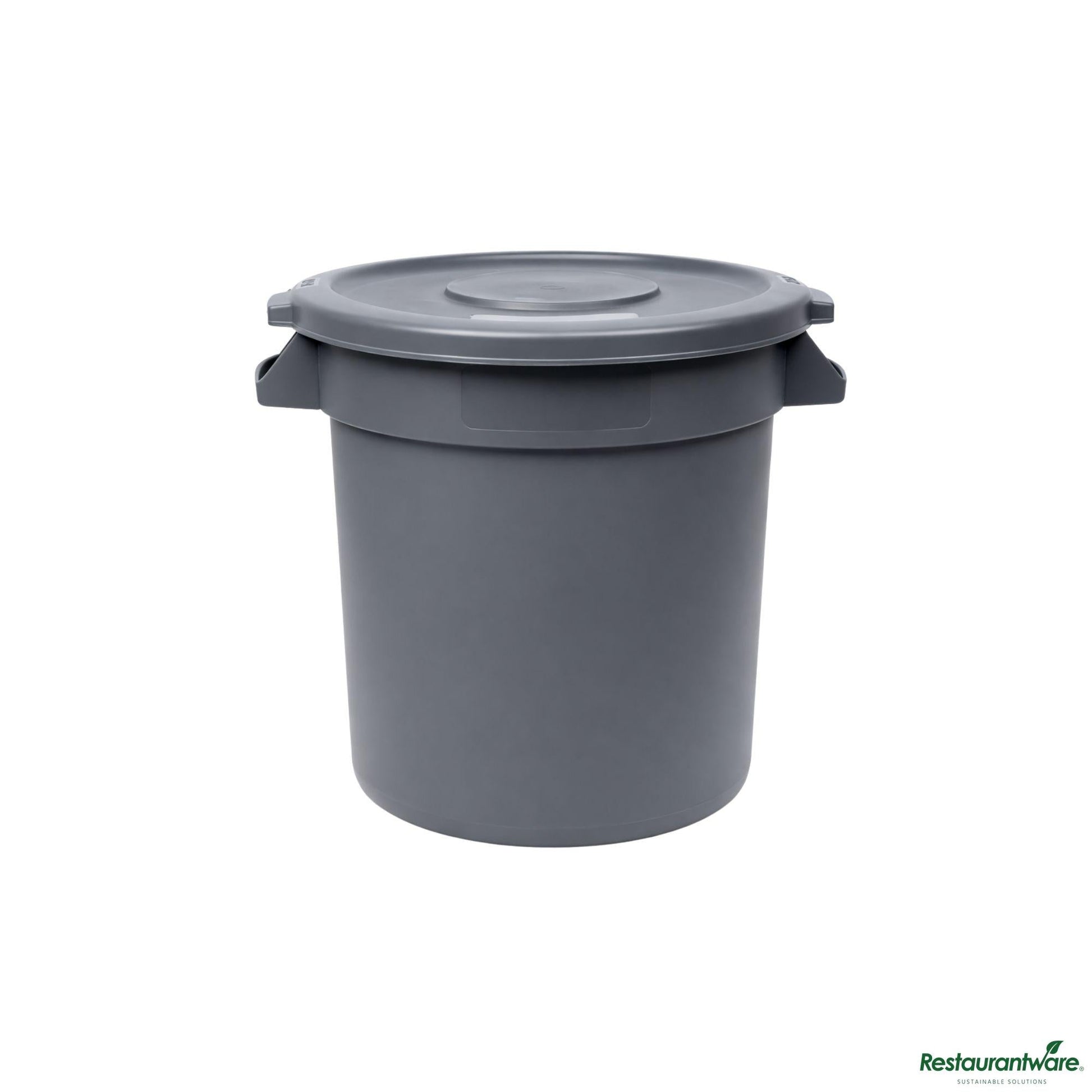 Wholesale Restaurantware Gray 10 Gal Plastic Trash Can and Lid - 18.3" X 15.7" X 17.3"- Bulk