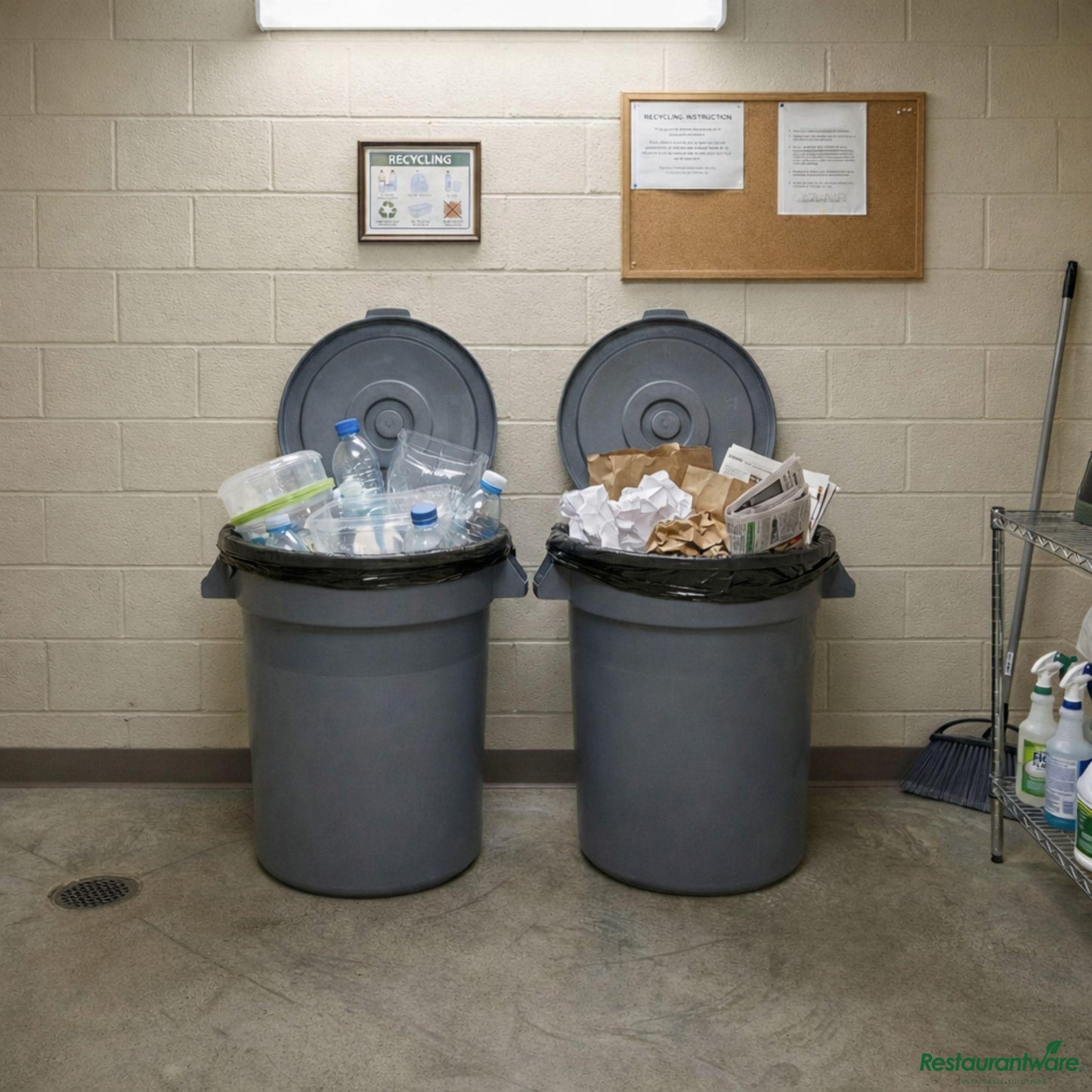 Wholesale Restaurantware Gray 32 Gal Plastic Trash Can and Lid - 25" X 22" X 27.4"- Bulk