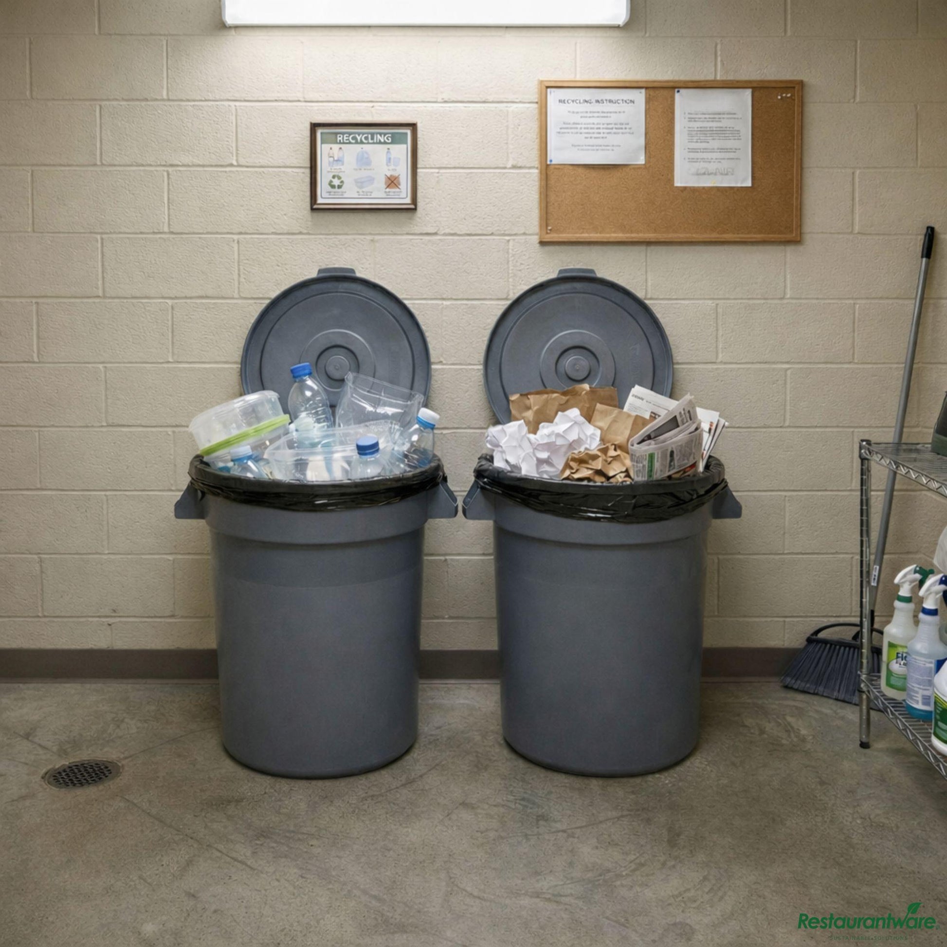 Wholesale Restaurantware Gray 32 Gal Plastic Trash Can and Lid - 25" X 22" X 27.4"- Bulk