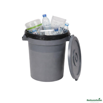 Wholesale Restaurantware Gray 32 Gal Plastic Trash Can and Lid - 25" X 22" X 27.4"- Bulk