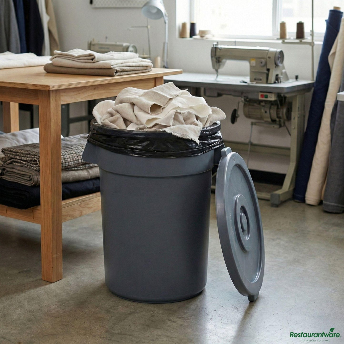 Wholesale Restaurantware Gray 44 Gal Plastic Trash Can and Lid - 27.6" X 23.8" X 31.1"- Bulk
