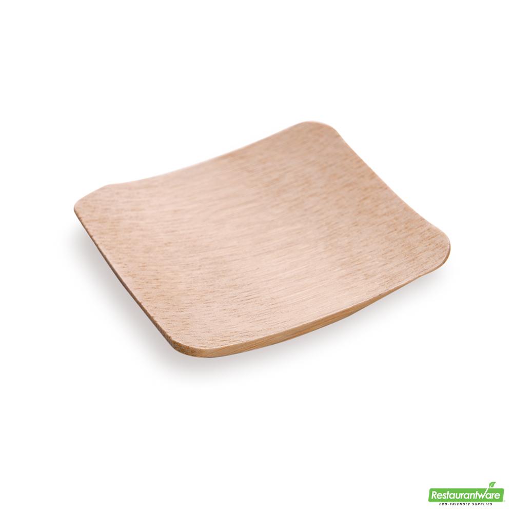 Wholesale Restaurantware Bundle: 100 Square Natural 2.25" Bamboo Dishes and 100 Mini Spoons- Bulk