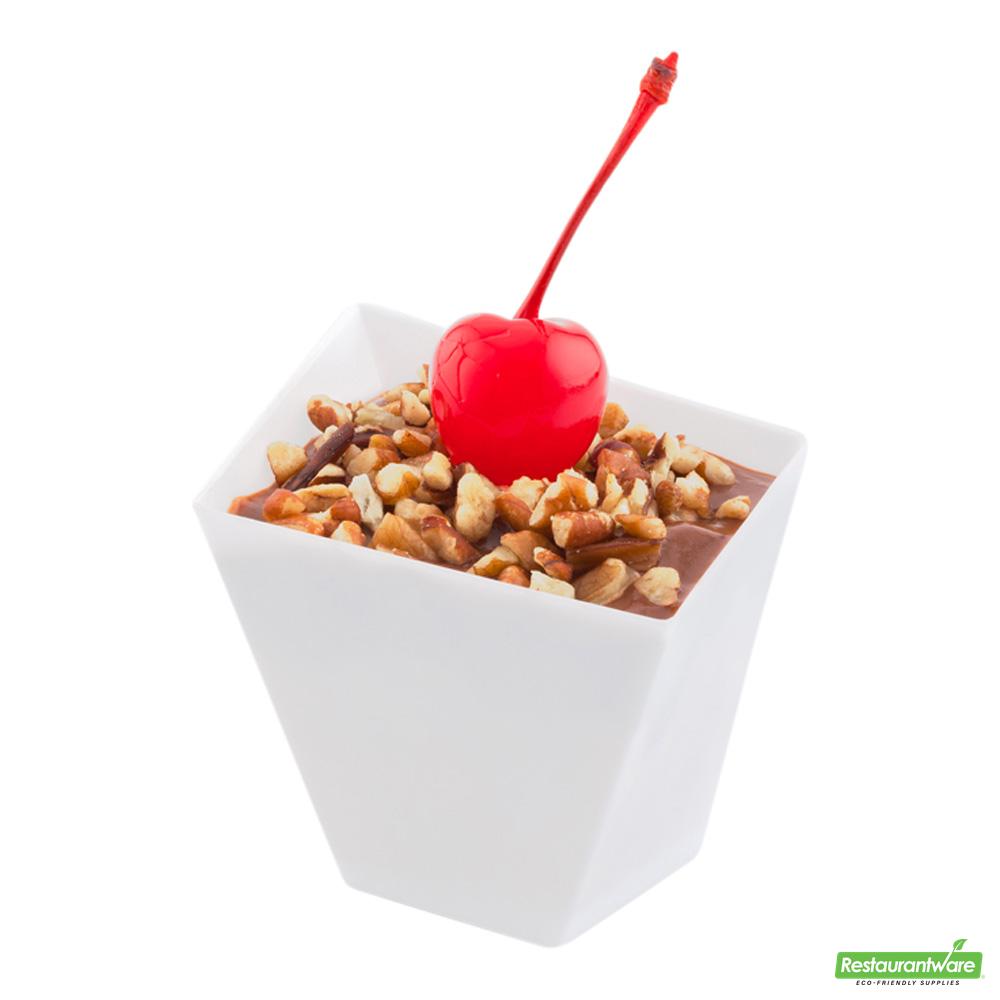 Wholesale Restaurantware Bundle: 100 2 Oz White Plastic Girata Dessert Dish and 100 Mini Forks- Bulk