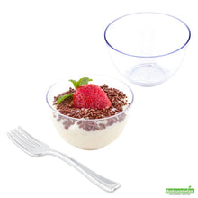 Wholesale Restaurantware 100 4 Oz Round Clear Plastic Bodega Cups and 100 Silver Plastic 4" Mini Forks- Bulk