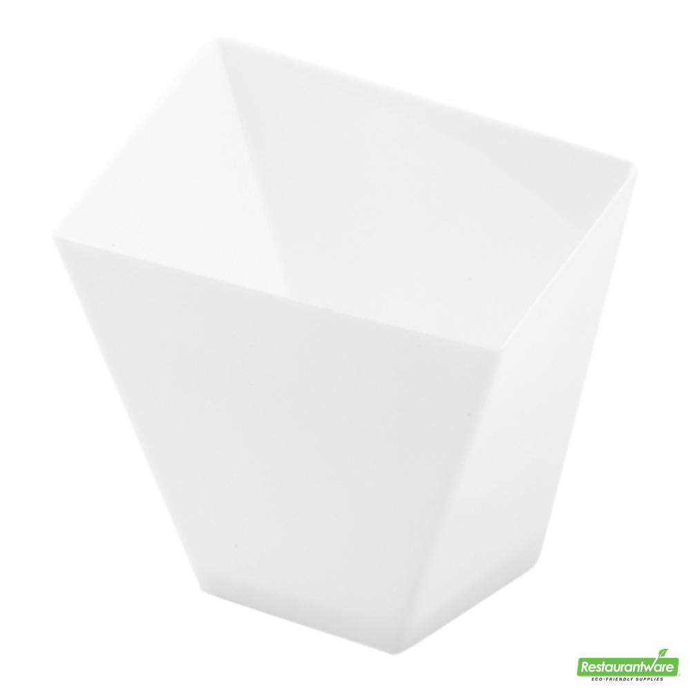 Wholesale Restaurantware Bundle: 100 2 Oz Square White Plastic Girata Dish and 100 Plastic 4" Spoons- Bulk