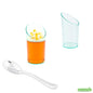 Wholesale Restaurantware Bundle: 100 3 Oz Seagreen Incline Shot Glasses and 100 Silver 4" Mini Spoons- Bulk
