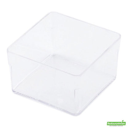 Restaurantware 100 2 Oz Square Clear Plastic Short Quadrato Cups and 100 Silver Plastic 4" Mini Spoons