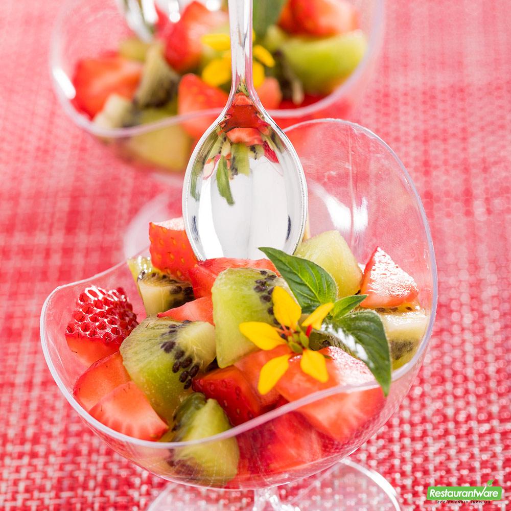 Restaurantware 100 2 Oz Square Clear Plastic Short Quadrato Cups and 100 Silver Plastic 4" Mini Spoons