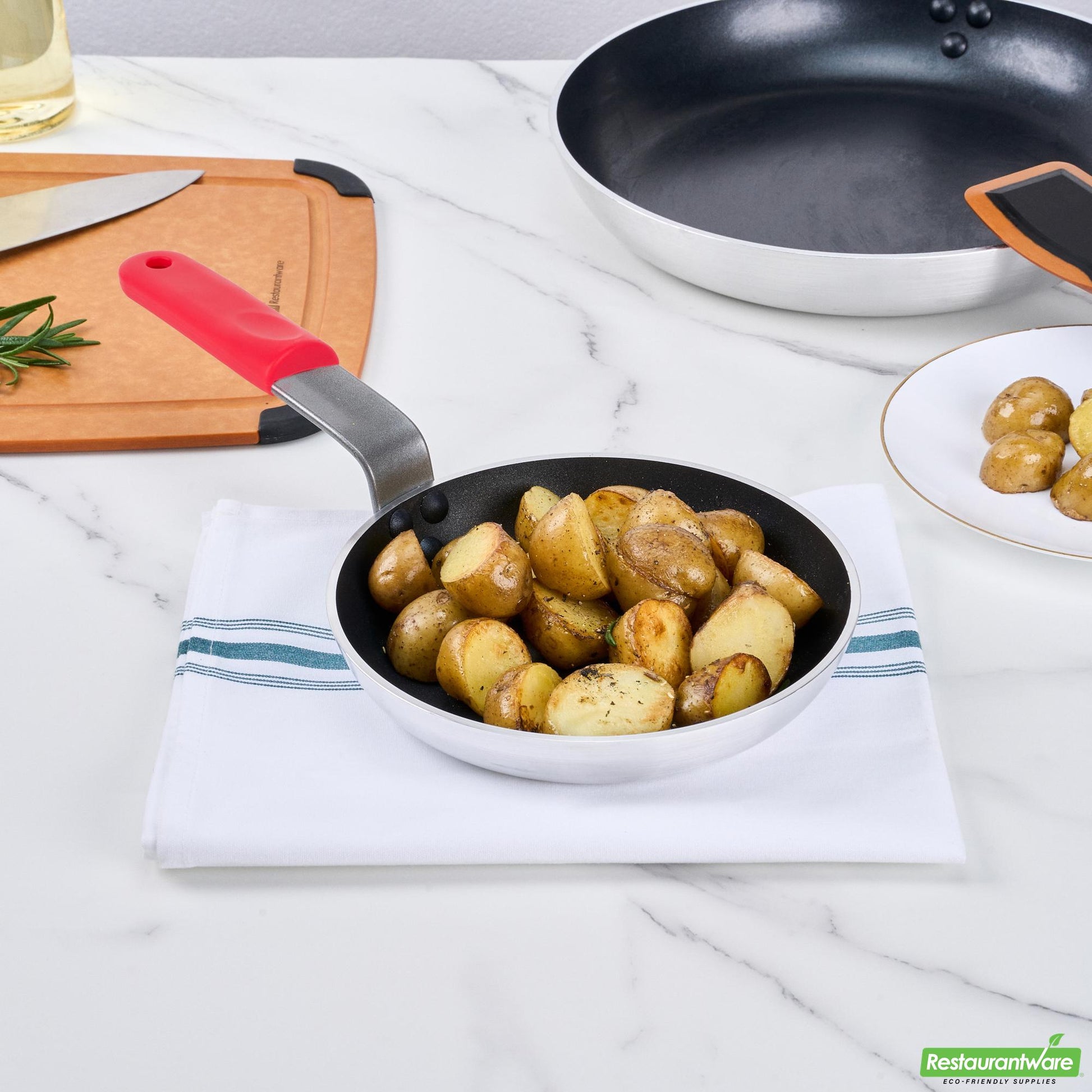 Wholesale Restaurantware Bundle: 1 Aluminum 8" Induction Ready Fry Pan and 1 Red Sleeve- Bulk