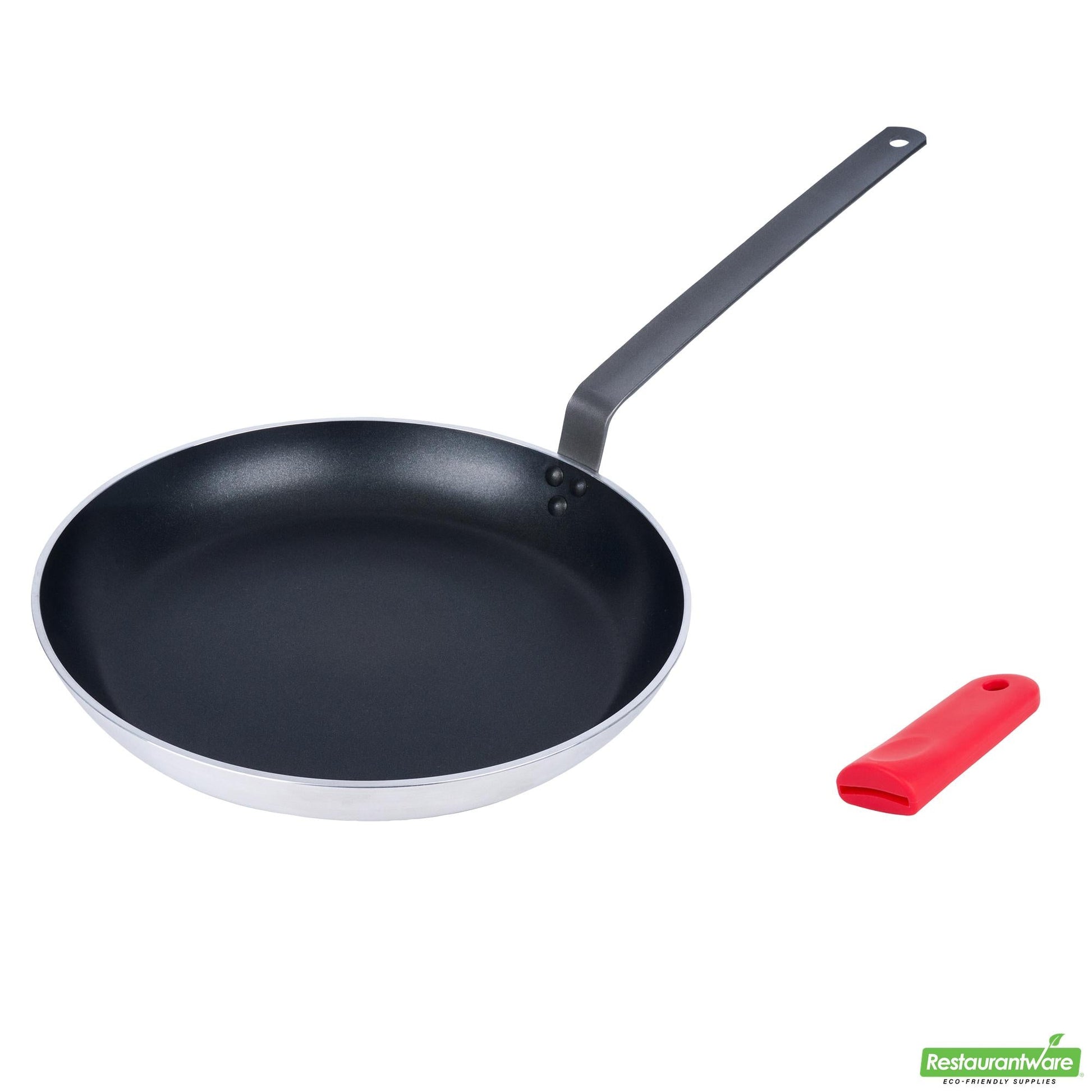 Wholesale Restaurantware Bundle: 1 Aluminum 14" Induction Ready Fry Pan and 1 Red Sleeve- Bulk