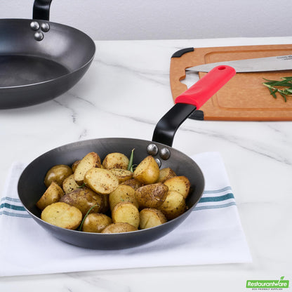 Wholesale Restaurantware Bundle: 1 Black Carbon Steel 9" Pre-Seasoned Fry Pan and 1 Sleeve- Bulk