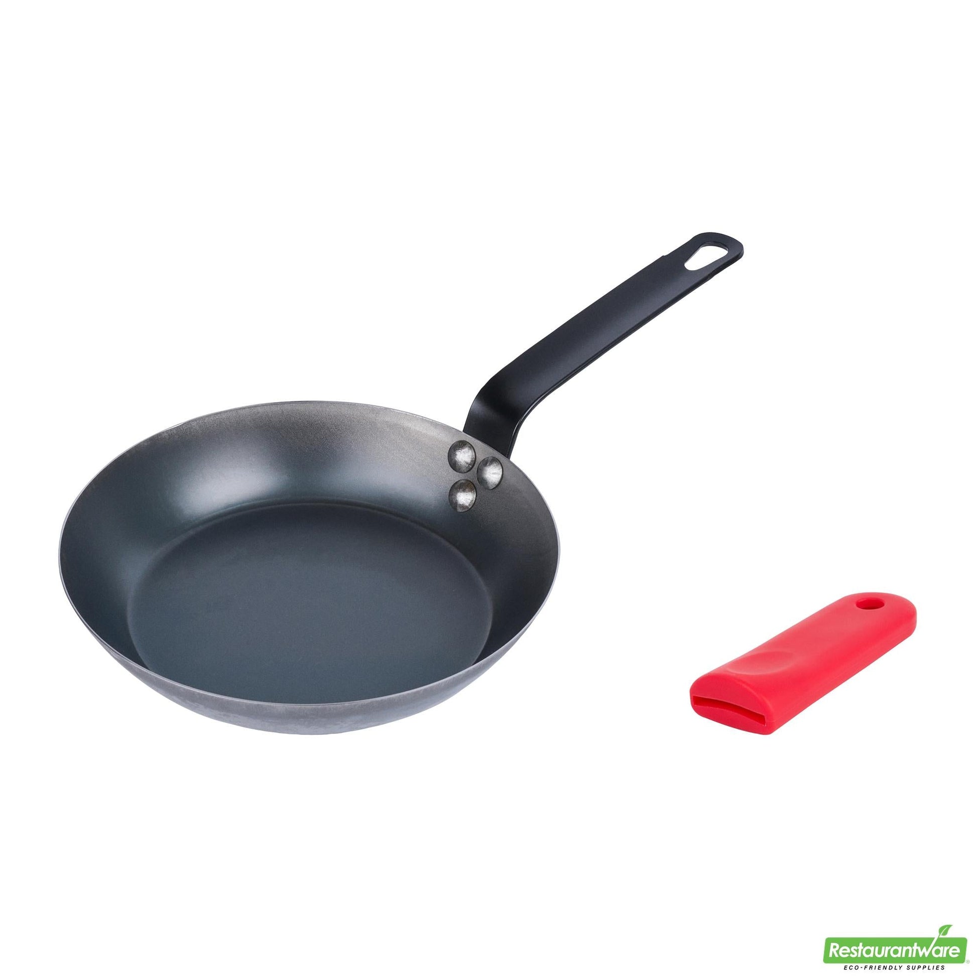Wholesale Restaurantware Bundle: 1 Black Carbon Steel 9" Pre-Seasoned Fry Pan and 1 Sleeve- Bulk