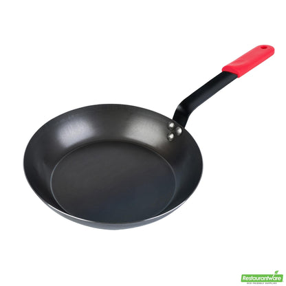 Wholesale Restaurantware Bundle: 1 Black Carbon Steel 11" Pre-Seasoned Fry Pan and 1 Sleeve- Bulk