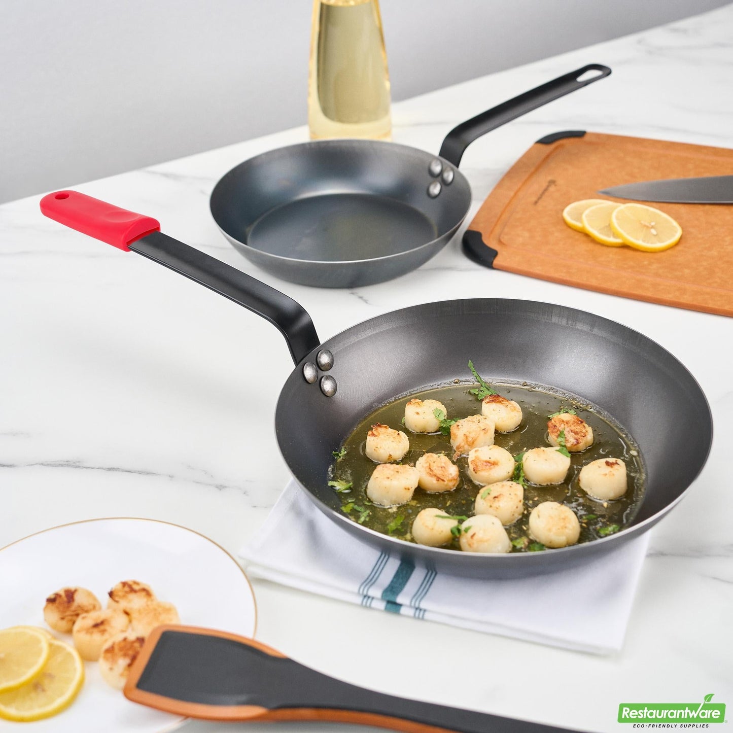 Wholesale Restaurantware Bundle: 1 Black Carbon Steel 11" Pre-Seasoned Fry Pan and 1 Sleeve- Bulk