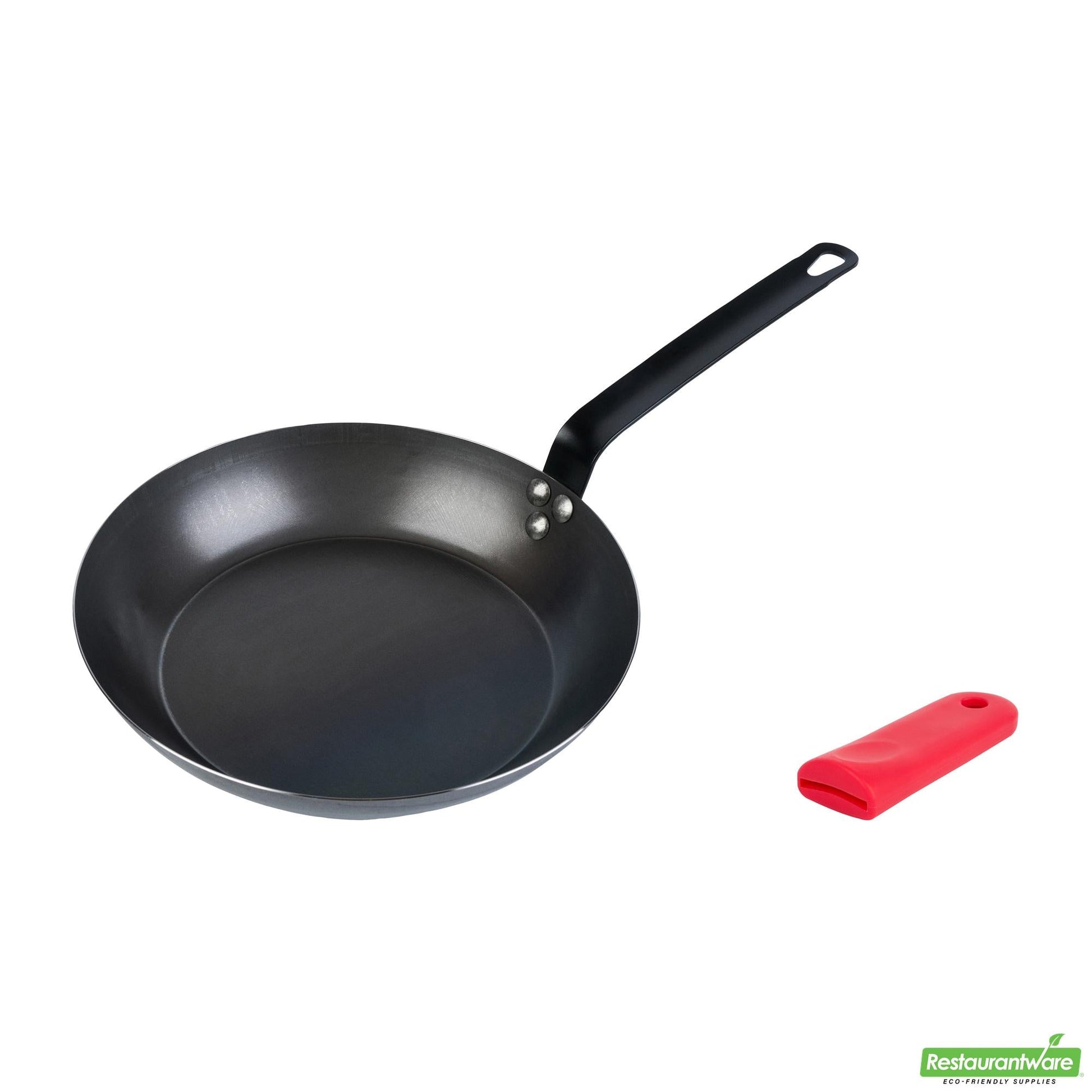 Wholesale Restaurantware Bundle: 1 Black Carbon Steel 11" Pre-Seasoned Fry Pan and 1 Sleeve- Bulk
