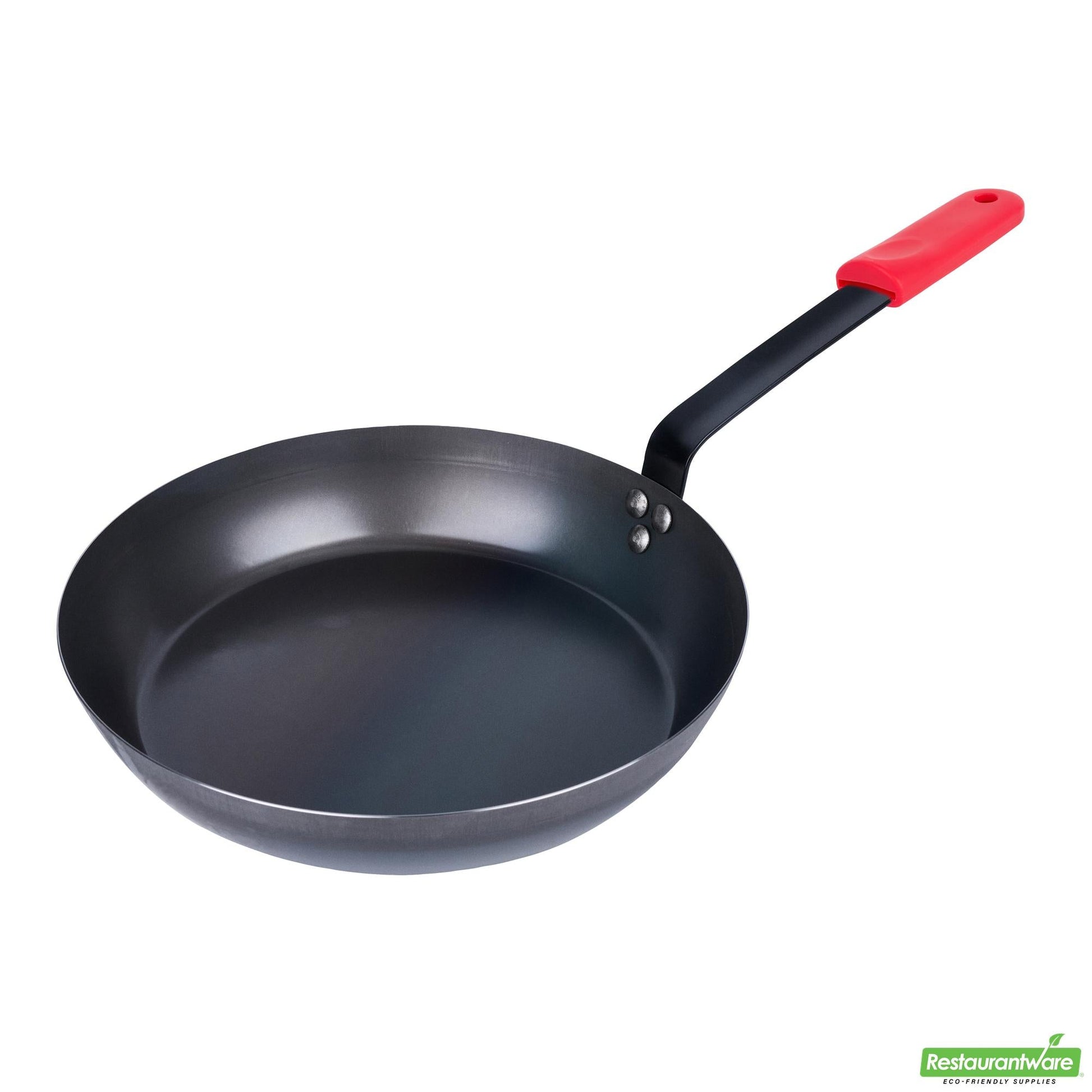 Wholesale Restaurantware Bundle: 6 Black Carbon Steel 13" Pre-Seasoned Fry Pans and 6 Sleeves- Bulk