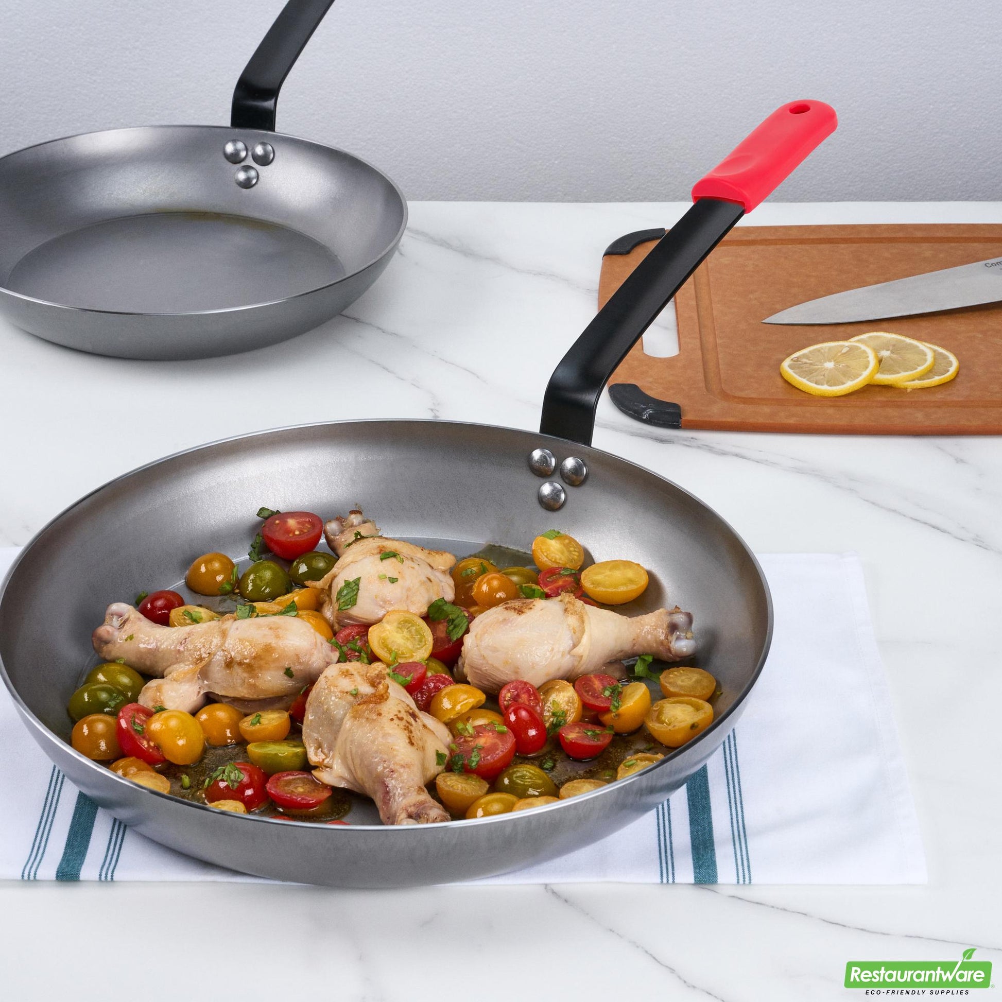 Wholesale Restaurantware Bundle: 1 Carbon Steel 14" Non-Stick Fry Pan and 1 Sleeve- Bulk
