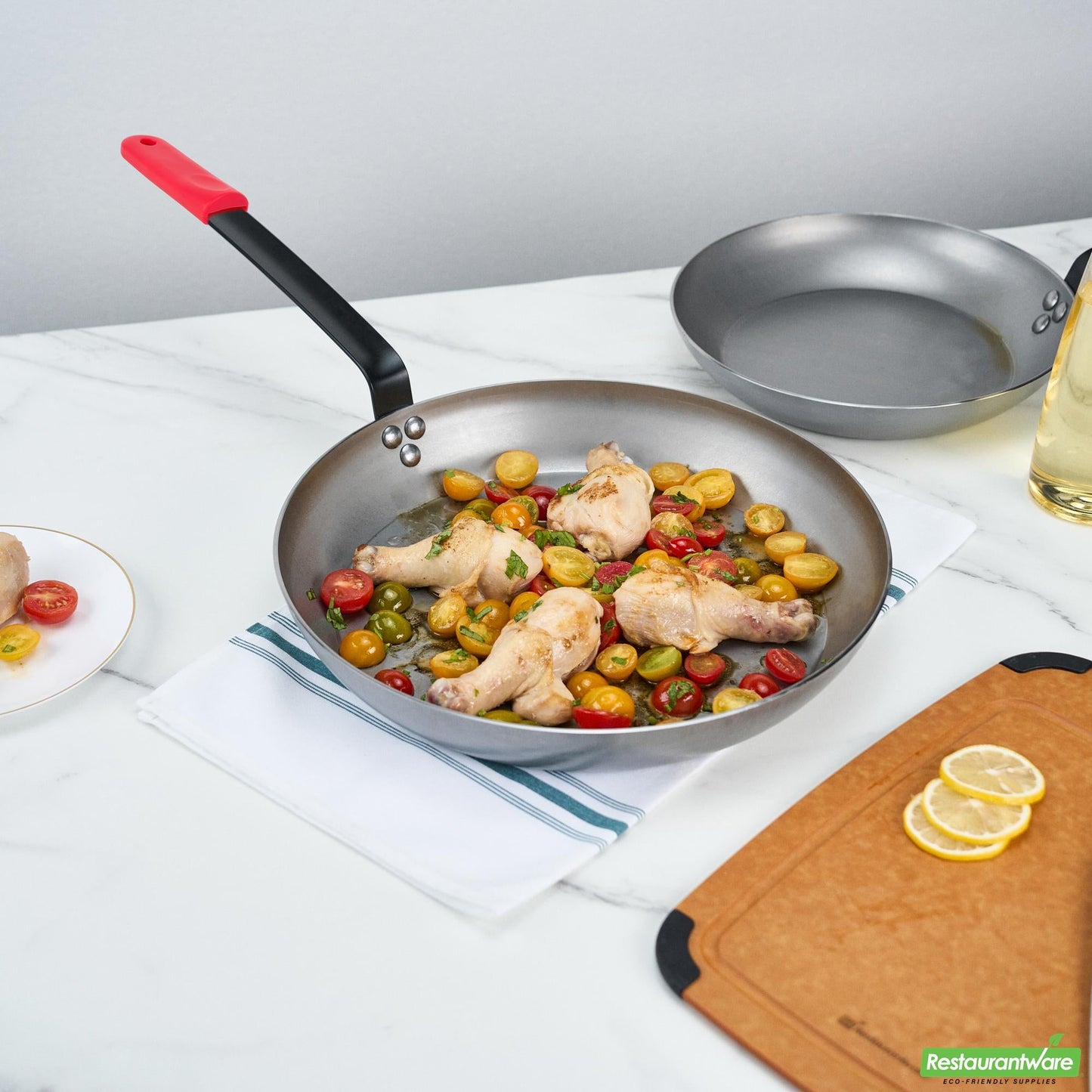 Wholesale Restaurantware Bundle: 1 Carbon Steel 14" Non-Stick Fry Pan and 1 Sleeve- Bulk