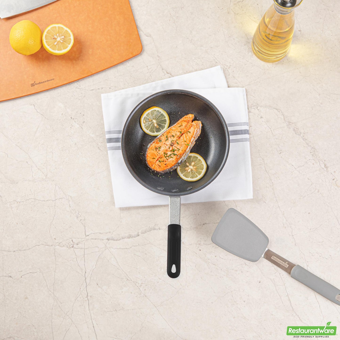 Wholesale Restaurantware Bundle: 6 Aluminum 9" Non-Stick Fry Pans and 6 Black Sleeves- Bulk
